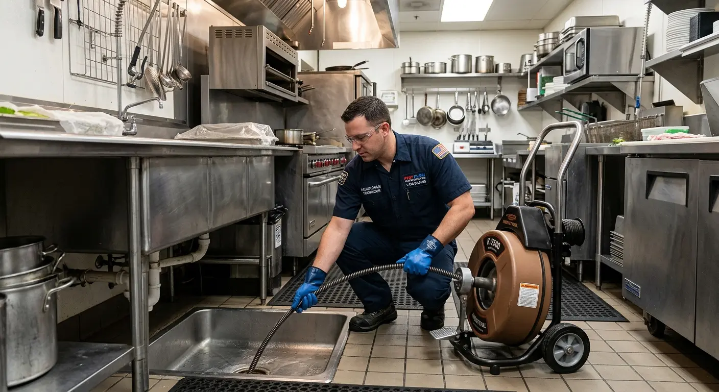 Commercial drain cleaning service in a restaurant kitchen in Middletown